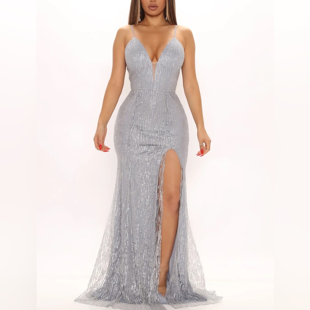Silver Glitter Prom Dress